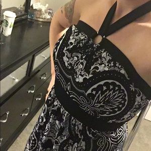 Black Patterned Halter Dress